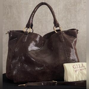 Gili Got It Love It Brown Snakeskin Embossed Lther Tote Hobo Shoulder Handbag ￼